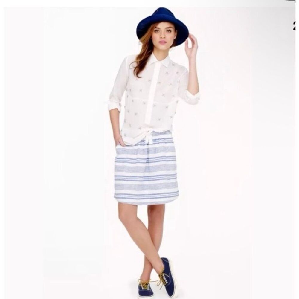 J. Crew Boardwalk 100% Linen Striped Nautical Pull On Skirt Size 12 #783